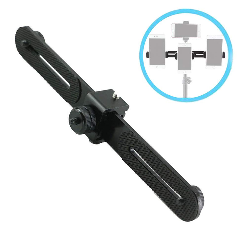 Walway Straight Triple Head Bracket Tripod Mount for 1/4 inches Screw DSLR Camera LED Light Flash Light Microphone and More, with Hot Shoe Socket