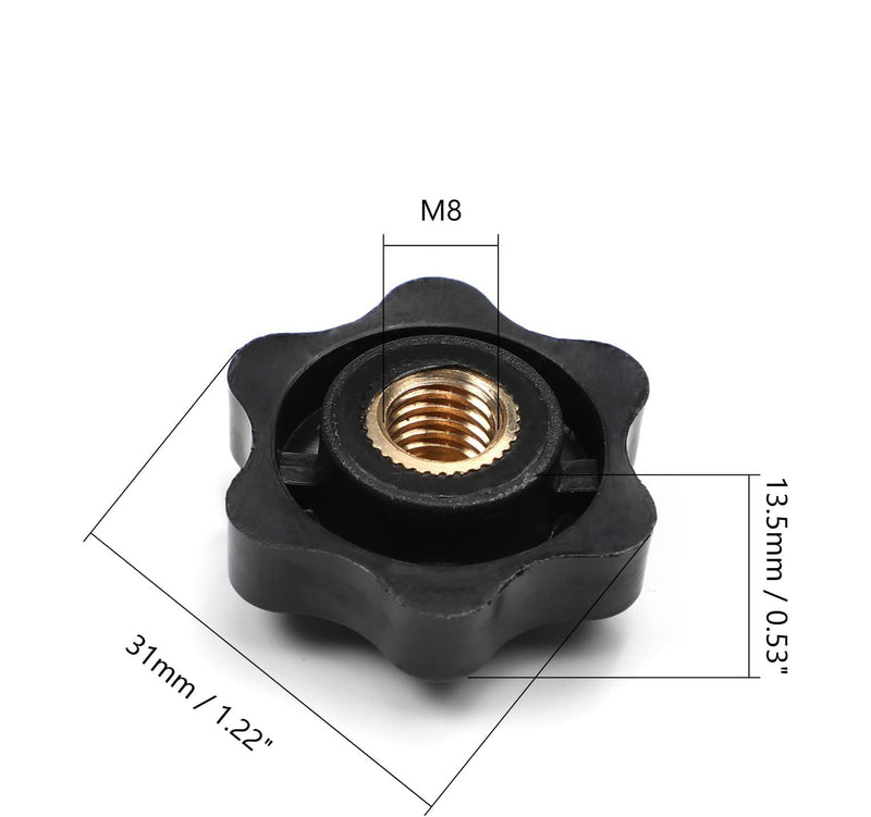 MroMax Star Head Clamping Knob Handle-M8 x31mm Female Threaded Black Plastic Screw-On for Mechanical Equipment 5Pcs M8