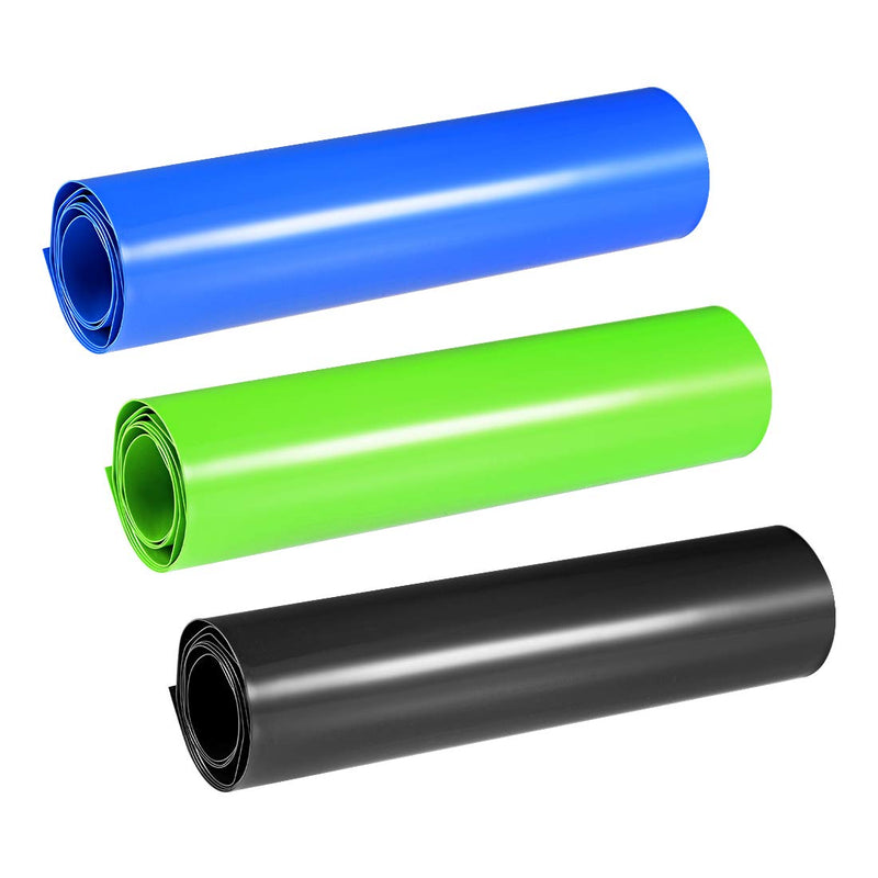 uxcell Battery Wrap, 210mm Flat Width 133mm Dia 1m PVC Heat Shrink Tube Wraps for Big Battery Pack Blue&Black&Green 3pcs