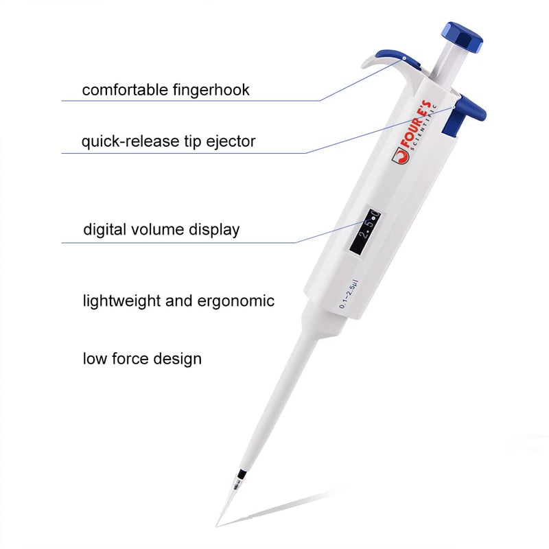 Four E's Scientific Variable Volume Single Channel Pipettors, 0.1-2.5uL