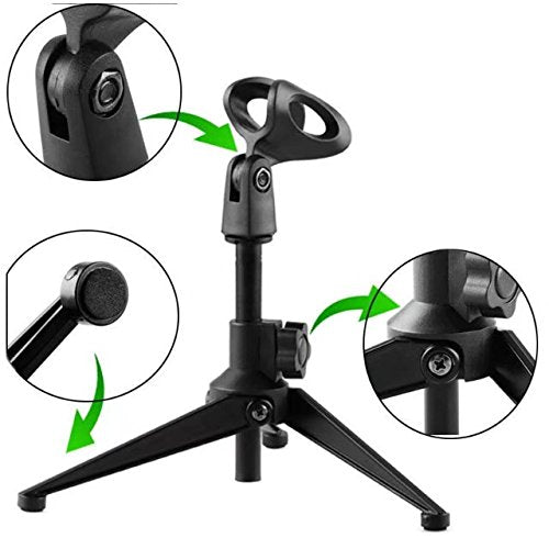 PaddSun Tripod Desktop Microphone Stand Holder with Mic Clip Adjustable Foldable for Live Broadcast Meetings Lectures Podcasts Video Studio