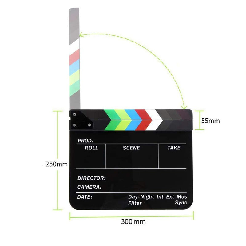 Coolbuy112 Movie Directors Clapboard, Photography Studio Video TV Acrylic Clapper Board Dry Erase Film Slate Cut Action Scene Clapper with a Magnetic Blackboard Eraser and Two Custom Pens, Black