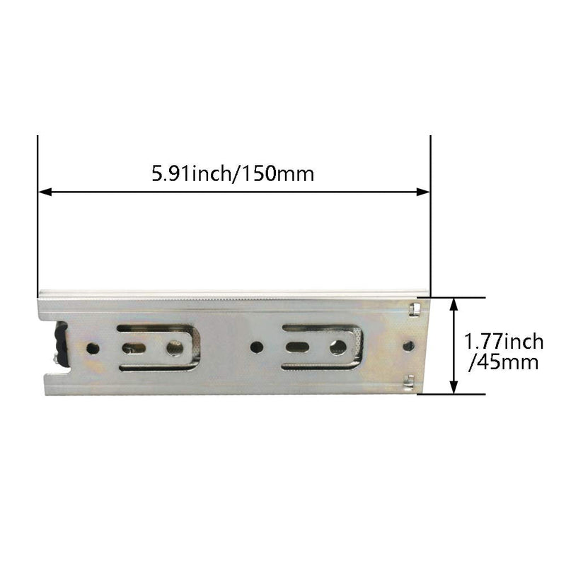 MroMax 6-Inch Drawer Slides, Full Extension Ball Bearing Slide Track Rail 45mm Wide 100lb Capacity Silver Tone 1 Piece