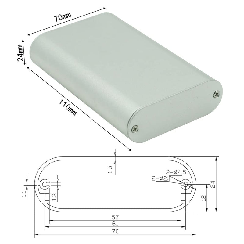 UHZBTEC Small Size Handheld Oval Shape Aluminum Extruded Enclosure Box for Electronics Silver 4.33 x 2.75 x 0.74 inch ( L x W x H ) U-AEE7024:110x70x24mm