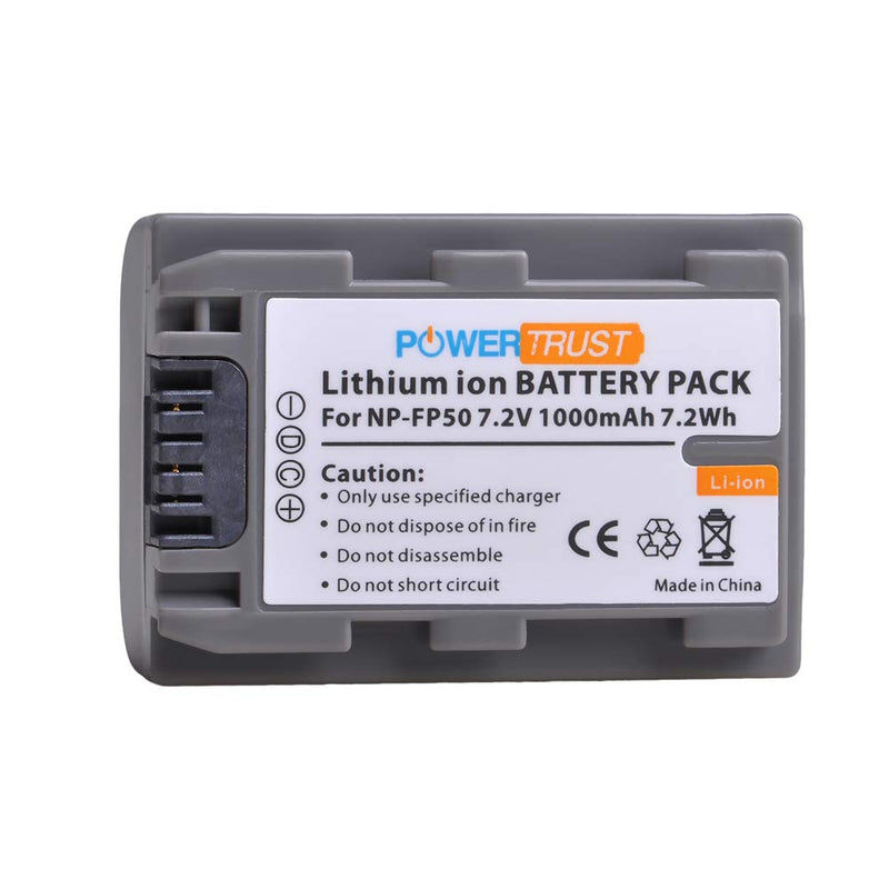 PowerTrust 2-Pack NP-FP50 Battery and Dual Charger for NP-FP30,NP FP50,NP-FP60,NP-FP70,NP-FP90,NP-FP51,NP-FP71,NP-FP91 Series DCR-HC30 40 43E 65 85 94E 96 DCR-SR30 40E 50E 60E 70E 80E