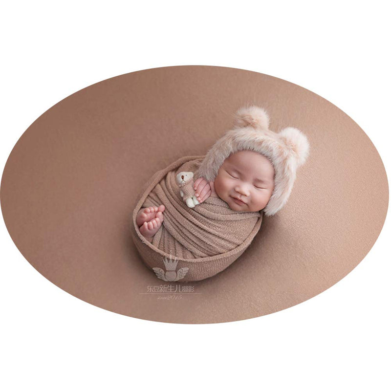 3PCS Newborn Photography Props Outfit Baby Photo Wrap Swaddle Blanket Bear Hat Brown
