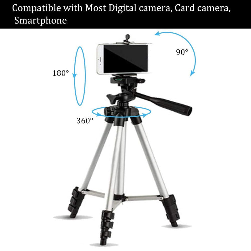 41" Extendable Tripod Stand, 3 in 1 Professional Camera Holder with Phone Clip Tripod Adjustable Tripod with Portable Bag for Mobile Phone Tripod Stand Holder, Maximum Load 1.5kg