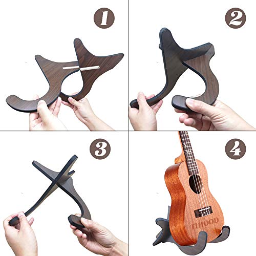 TIHOOD Wooden Ukelele Stand Holder Musical Instrument Stand Concert Portable Wood Stand for Small Guitar, Violin, Banjo (Dark Brown) Dark Brown