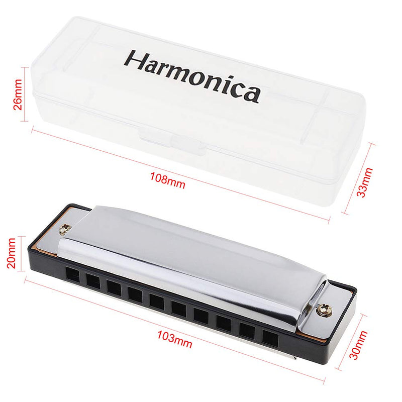 OriGlam 10 Holes Major Blues Harmonica, Key of C Harmonica For Kid and Adult Beginner with Hard Case Suitable For Blues, Folk, Jazz and Pop