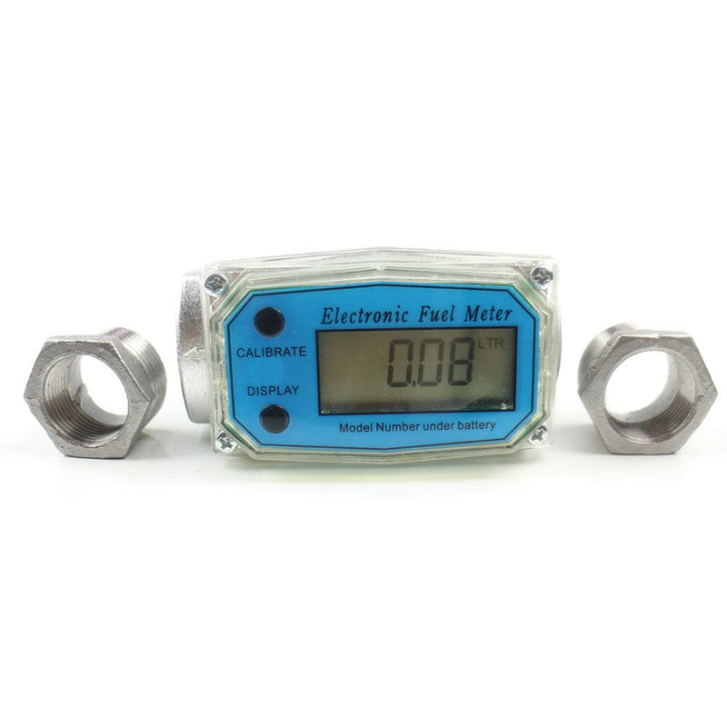 Turbine Flow Meter Electronic 3/4" 3/4 inch 10-100L/Min Oil Flowmeter Kerosene Gas Methanol Diesel Fuel Flow Digital Meter Oval Gear Gauge LCD BSPT/NPT with Battery