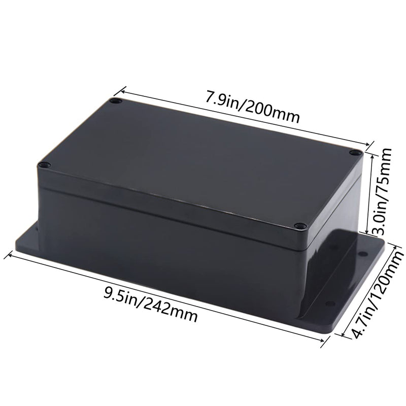 Junction Box, Zulkit Project Box Waterproof Dustproof IP65 ABS Universal Electrical Boxes Enclosure with Fixed Ear Black 7.87 x 4.72 x 2.95 inch (200 x 120 x 75 mm)(Pack of 2) 7.87" x 4.72" x 2.95"(Pack of 2)
