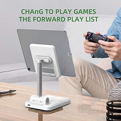 WATERNEST,Tablet Stand Adjustable,Phone Holder, Adjustable Angle Desktop Phone Holder, Mobile Phone Holder with USB Charging Ports, Suitable for iPhone, iPad, Tablet Computers White