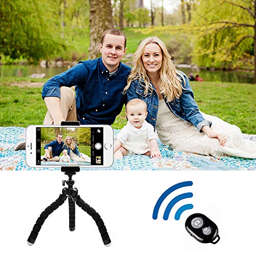 Flexible 7-Inch Tripod and Tablet Stand, Compatible with iPhone, Android, DSLR, Sports Camera - w/Remote Shutter - 360 Degree Rotation - Universal Clip - Black