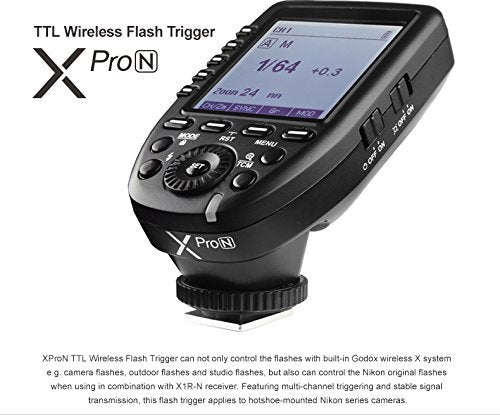 Godox Xpro-N TTL Wireless Flash Trigger for Nikon, Support 1/8000s HSS, 5 Dedicated Groups Buttons, Large Dot-Matrix LCD Display