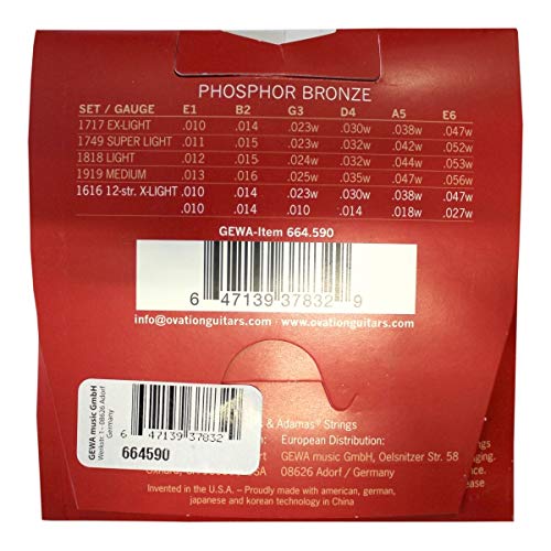 Adamas Strings Set for Acoustic Guitar Historic Reissue Phosphorus Bronze Solid Brass Ball End 12-str. Light .010-.047 12 Strings Light