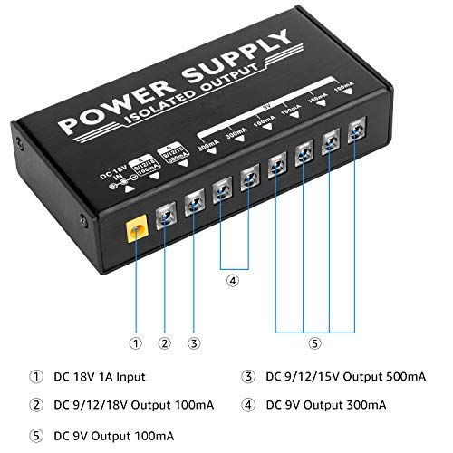 Fding Guitar Pedal Low Power Supply with 8 Isolated DC Output for 9V/12V/15V/18V Effect Pedals 18W