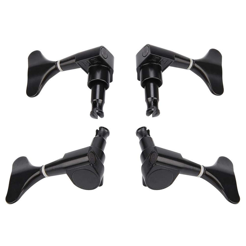 Alomejor 2L2R 4 Pieces Sealed Bass Guitar Tuning Pegs Fishtail-Shaped Button Bass Guitar Machine Head Tuners for Precision Bass and Jazz Bass Black