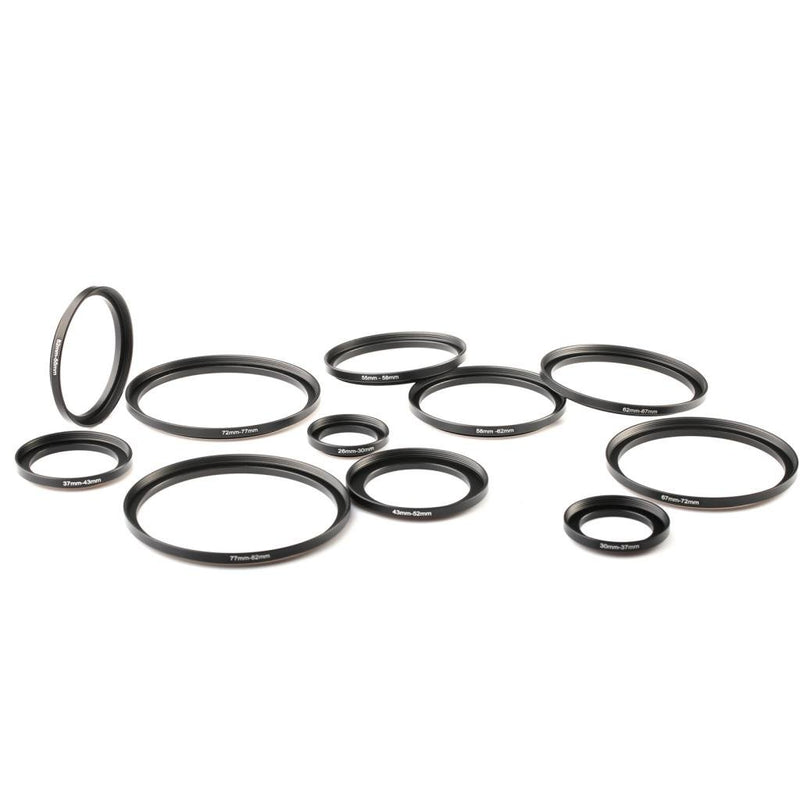 K&F Concept 11pcs Metal Stepping Rings Step Up Ring Set 26-30MM 30-37MM 37-43MM 43-52MM 52-55MM 55-58MM 58-62MM 62-67MM 67-72MM 72-77MM 77-82MM Compatible with Canon Nikon DSLR Cameras Lens