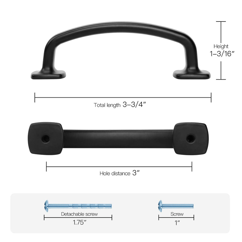 [AUSTRALIA] - Ravinte Arch Cabinet Pulls Solid 10 Pack 3 Inch Matte Black Kitchen Cabinet Handles Flat Square Foot Curved Drawer Pulls Hardware for Kitchen Cabinet 3 inch hole center 