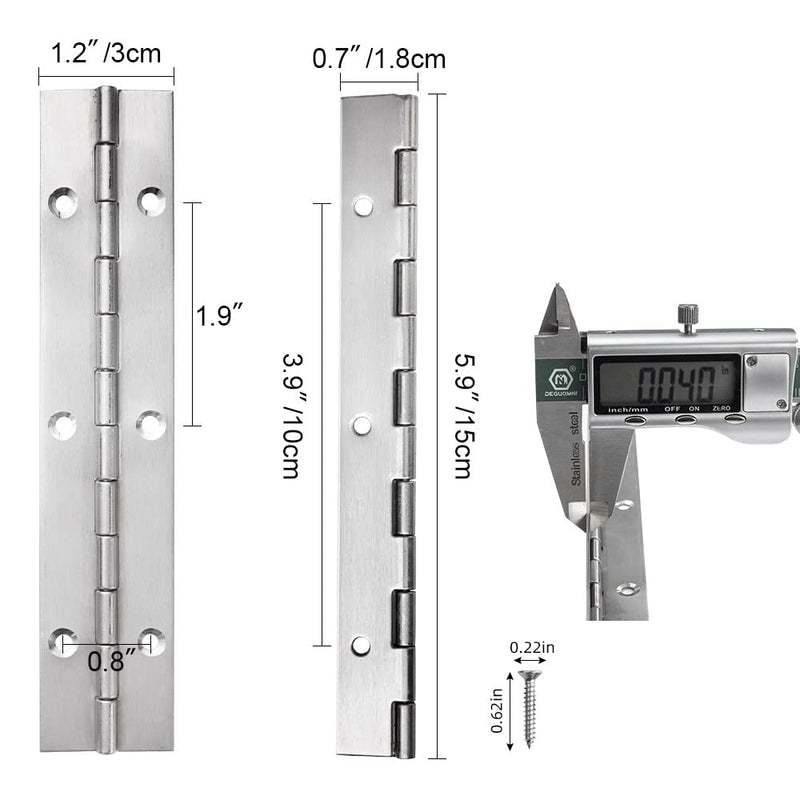 FVSEC 12 Pack 6 Inch Piano Hinge, Heavy Duty Continuous Hinge with Holes for Cabinets Boat Marine Door, 304 Stainless Steel 0.04" Leaf Thickness 1.2'' Open Width Silver