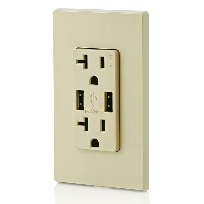 Leviton T5832-I 20-Amp USB Charger/Tamper Resistant Duplex Receptacle, Ivory 1 Pack