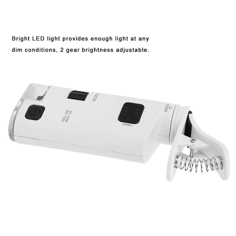80-120x Adjustable Zoom LED Phone Microscope, Cellphone Lens Magnifier with Universal Phone Clip