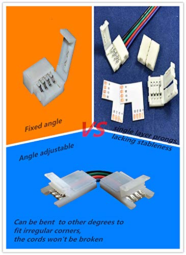 [AUSTRALIA] - 4-Pin LED Light Connectors L Shape Angle Adjustable LED Light Strip Connectors for 10mm 5050 RGB LED Strip Lights (10 Pcs) 