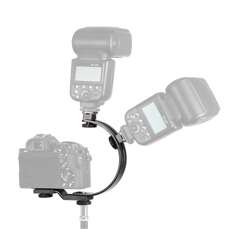 C-Shape Dual Hot Shoes Flash Lamp Mount Holder Bracket for DV Cameras Camcorders DSLR Cameras
