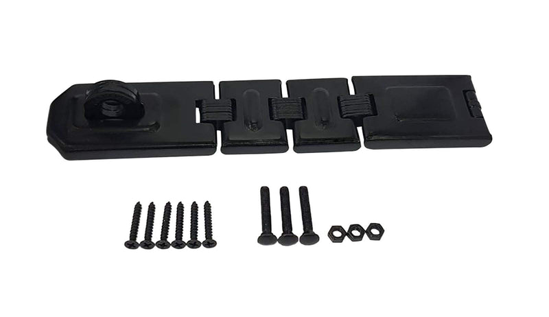 QCAA Extra Heavy Duty Concealed Safety Hasp, Flexible Link, with Hardened Staple, 7-1/2" Double Flexible, Black Coated, 1 Pack 7-1/2"