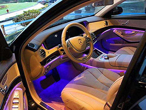 Safe View Car LED Strip Light, 4pcs 48 LED DC 12V Multicolor Music Car Interior Light LED Under Dash Lighting Kit with Sound Active Function and Wireless Remote Control, Car Charger