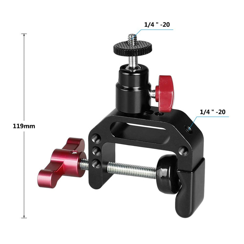 CAMVATE C Clamp Articulated 1/4"-20 Ball Head Support Holder (Red Locking Knob)