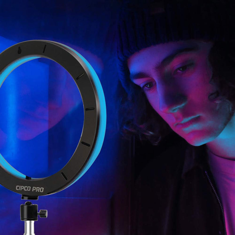 CIPCO PRO TOOL 10" Selfie Circle LED Light Ring Fill Light Makeup Lamps with Adjustable Desktop Tripod Stand, Ball Head, Phone Holder and Wireless Bluetooth Remote (26 Colors RGB LED Light) 26 Colors RGB LED Light