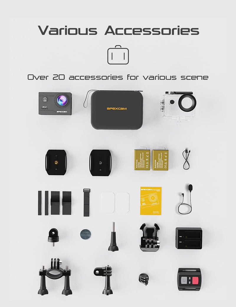 Action Camera 4K Sports Camera 20MP 40M 170°Wide-Angle WiFi waterproof Underwater Camera with 2.4G Remote Control 2 Batteries 2.0'' LCD Ultra HD Camera with Mounting Accessories Kit [2021 NEW VERSION]