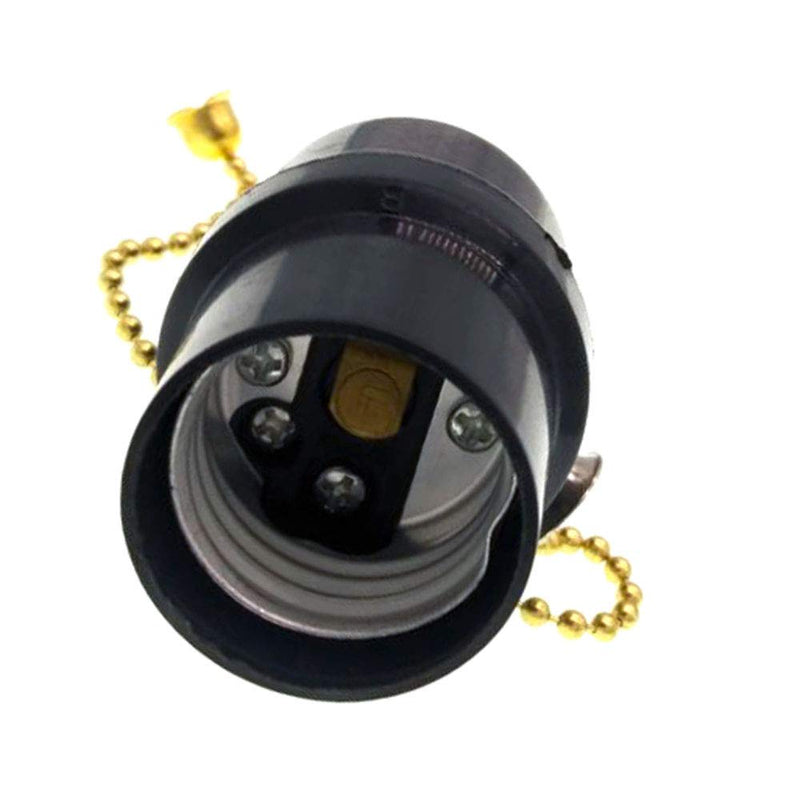 Phenolic Medium Base Light Socket with Pull Chain Switch,3 Pack TWDRTDD Black Period Style E26 E27 Edison Retro Pendant Lamp Holder (1/8 IP Thread Cap)