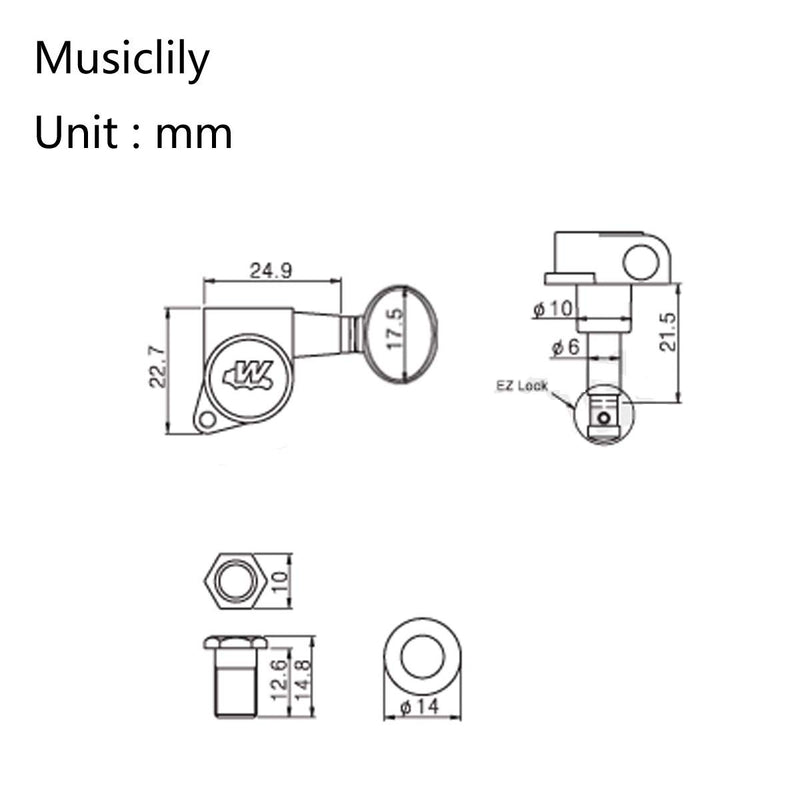 Wilkinson 6-in-line E-Z-LOK Mini Oval Button Guitar Tuners Machine Heads Tuning Pegs Keys Set for Fender Strat/Tele Electric Guitar, Chrome