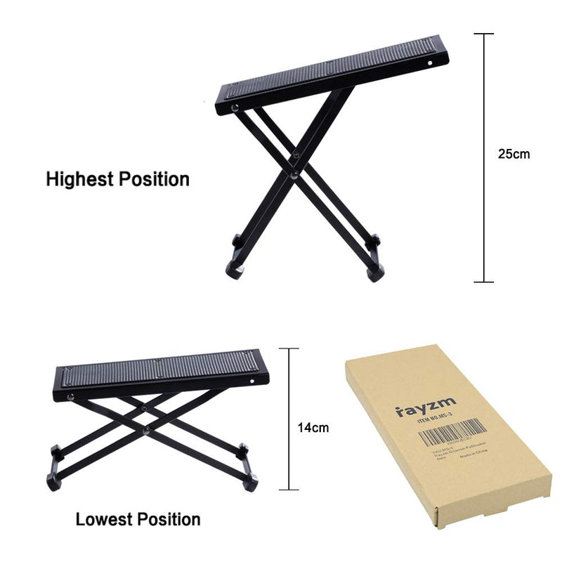Rayzm Guitar Footrest with Anti-Slip Rubber Pad, Foldable Metal Guitar Footstool for Classical/Acoustic/Electric Guitar, Height Adjustable, Super Sturdy & Durable