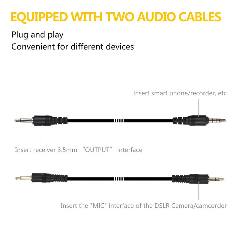 [AUSTRALIA] - XTUGA X-CM012 UHF Dual Wireless Lavalier Microphone, UHF Lapel Mic System with 16 Selectable Channels Come with Two 3.5mm Cables up to 164ft Range for DSLR Camera/DV/Camcorders/Audio Recorder 