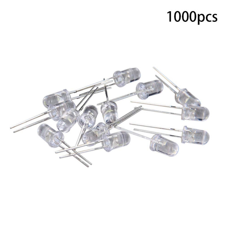 Othmro 1000 Pieces 5mm White LED Light Emitting Diodes Bulb LED Lamp Light Emitting Diodes DIY Christmas Light 1000pcs White