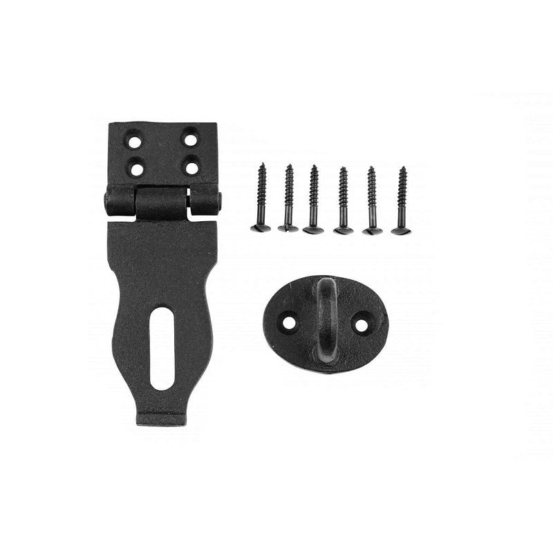 Decorative Black Wrought Iron Hasp Lock 4" X 1.75" Heavy Duty Rust Resistant Hasp Latches Safety Padlock Clasps for Cabinets, Chests Or Doors with Screws | Renovators Supply Manufacturing Pack of 2