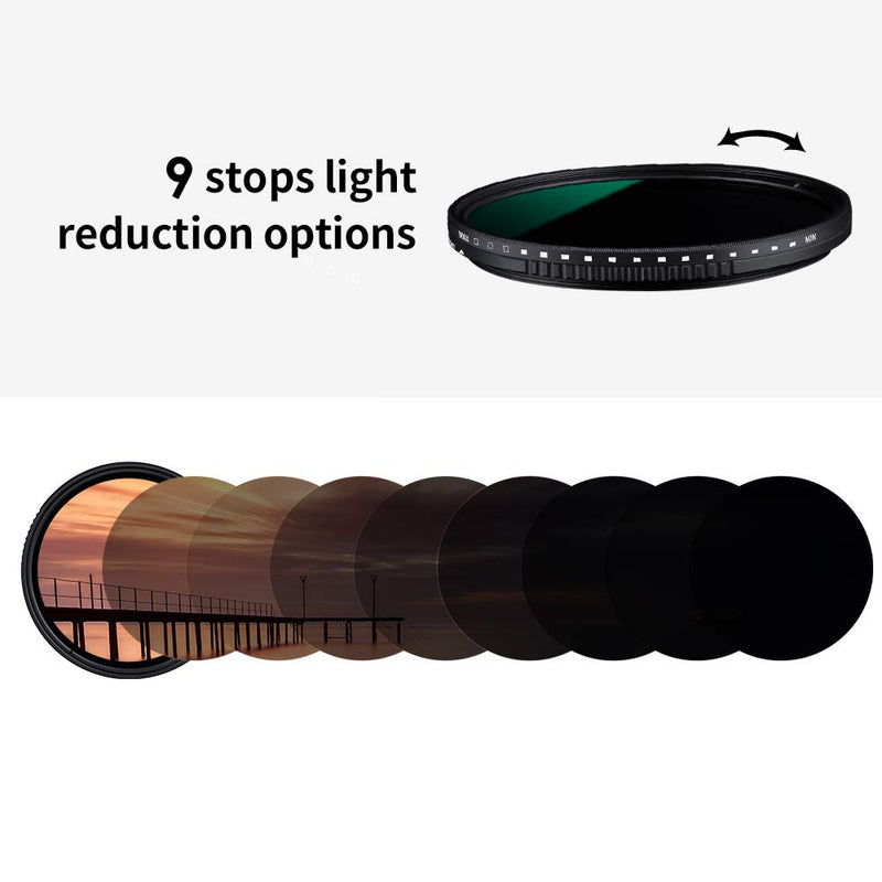 K&F Concept 49mm Variable Netural Density Filter ND8-ND2000 (3-11stop) Adjustable ND Filter with Multi-Layer Coating Waterproof for Camera Lens