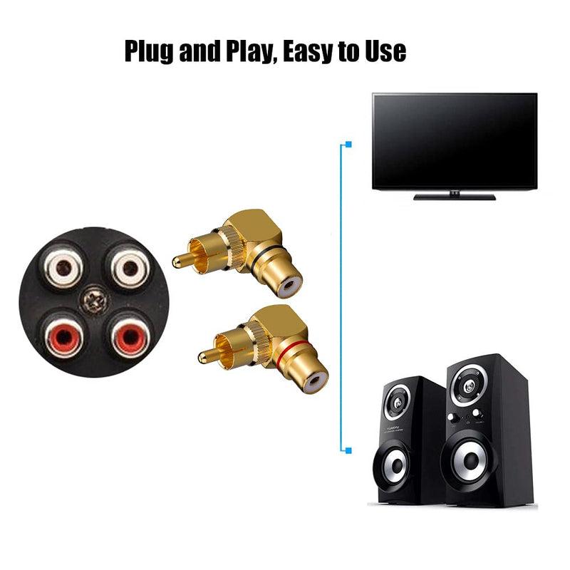 Eightnoo RCA Right Angle Adapter - 90° Female to Male Gold-Plated Connector for Wall Mounted TV as Space Saver (6) 6