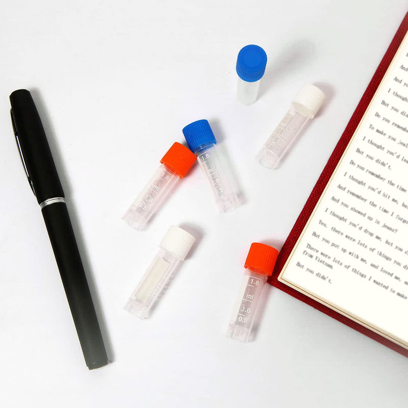 100PCS 2ml Plastic Small Vials with Screw Caps Sample Tubes Cryotubes,PP Material, Free from DNase, RNase, Human DNA 2ml 100pcs
