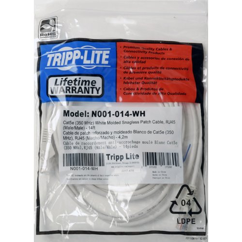 Tripp Lite Cat5e 350MHz Snagless Molded Patch Cable (RJ45 M/M) - White, 3-ft.(N001-003-WH)