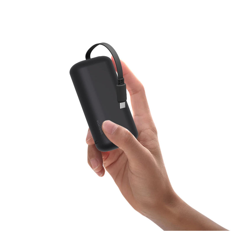 Small Portable Charger with Built-in USB-C Cable,10000mAh 18W PD Fast Charging Power Bank.Ultra-Compact LED Display Battery Pack Compatible with Samsung Galaxy S23,S22,S21,Note20/10/9,Moto,LG (Black) Black
