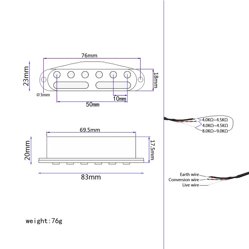 Alnicov Guitar Hot Rails Pickup,Dual Coil 4 Wires Mini Humbucker Neck Pickup for ST Stratocaster Guitar Parts