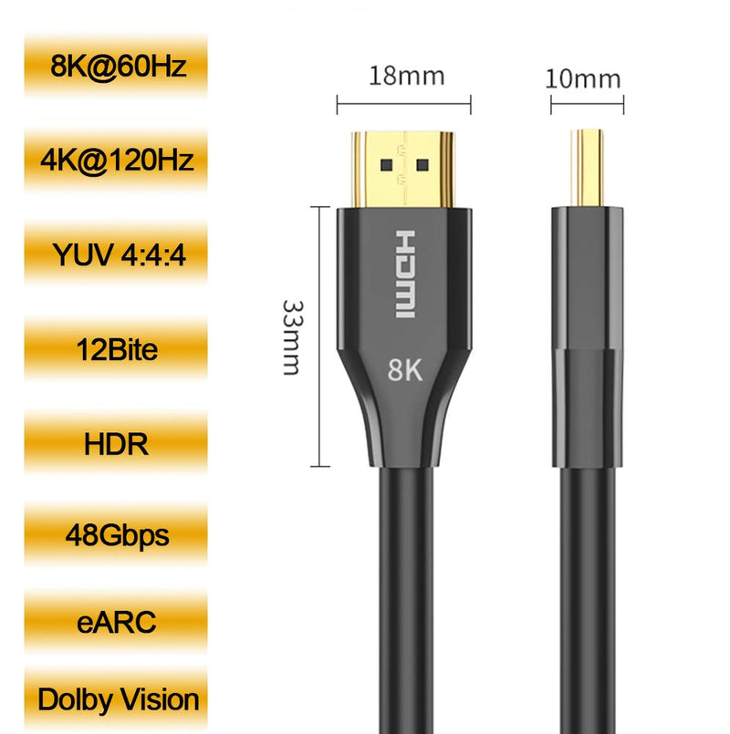 DTECH 3m 8K HDMI Cable Ultra HD 4K 120Hz 8K 60Hz HDR eARC 48 Gbps YUV 4:4:4 HDMI 2.1 Male to Male Cord for Monitor Computer Laptop (3 Meter, Black) 9.8ft/3m