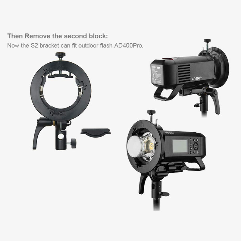 Godox S2 Speedlite S-Type Bracket Bowens Mount Flash Holder for Godox V1 AD200Pro AD400Pro AD200 and Other Flashes, Precise Tilt Control, Large Handle, Integrated Umbrella Mount with Diffuser