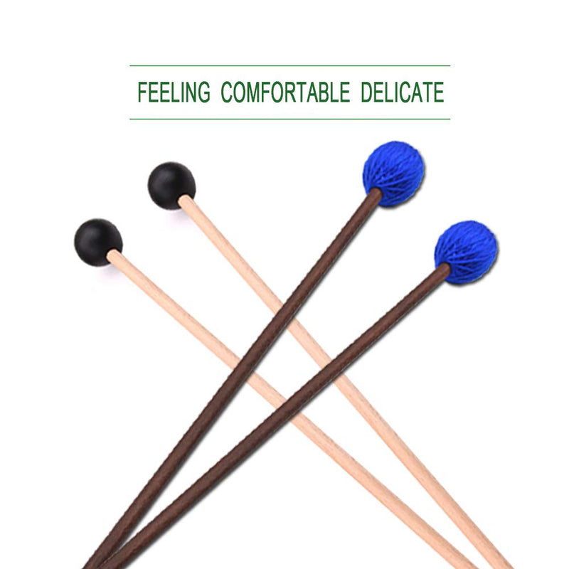 Marimba Mallets 1 Pair Medium Hard Yarn Head Marimba Mallets and 1 Pair Rubber Mallets Sticks with Wood Handle for Percussion Bell Glockenspiel