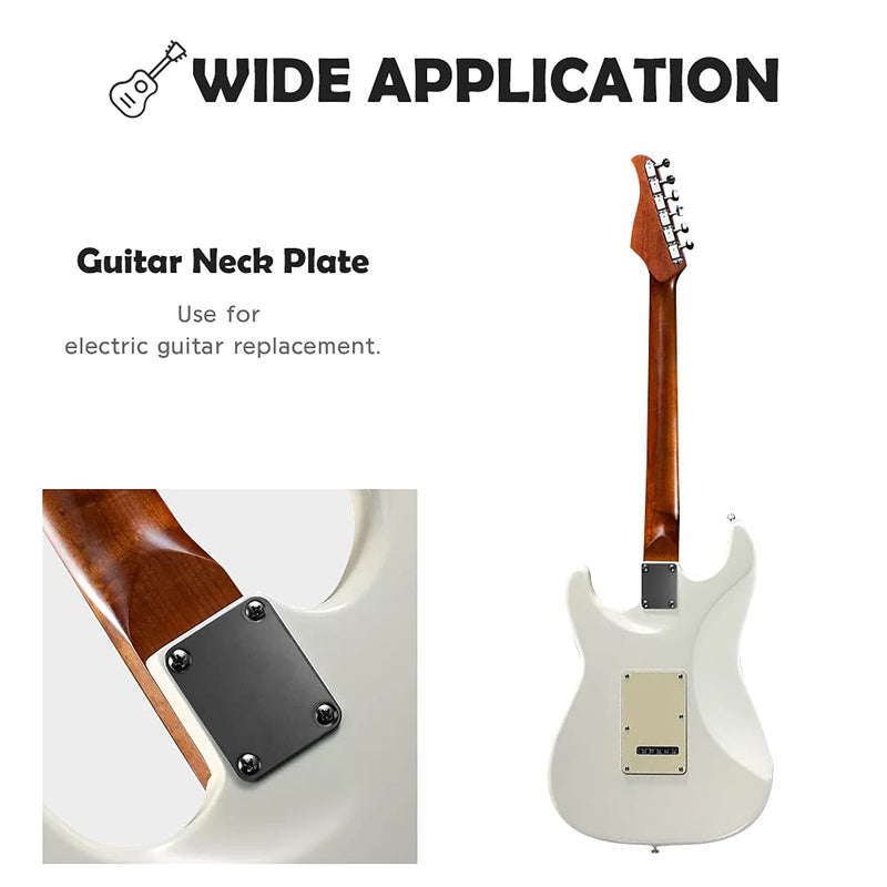 4 Holes Guitar Neck Plate Standard with Screws Compatible with Strat Tele Style Electric Guitar Jazz Bass Parts Replacement (Black) Black
