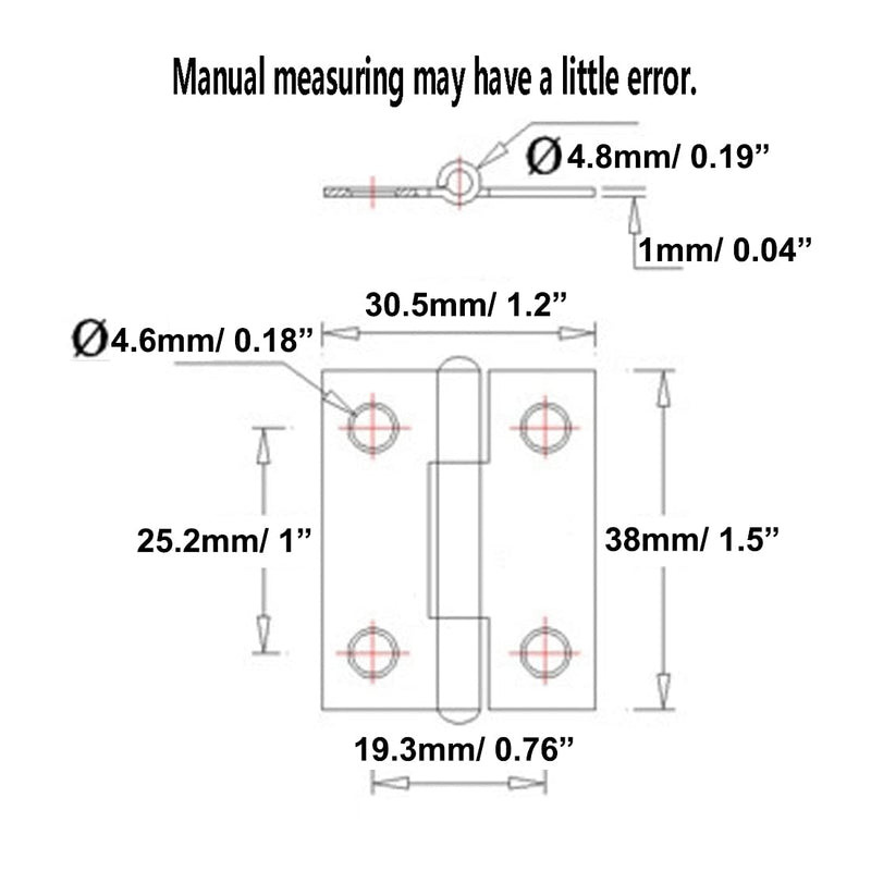 Adiyer 10pcs 304 Stainless Steel 1.5-inch Folding Butt Hinges Home Furniture Hardware Door Hinge Small Hinges for Wooden Boxes Lid Jewelry Box Crafts (38mm x 30.5mm x 1mm) 38x30.5x1mm w Screws